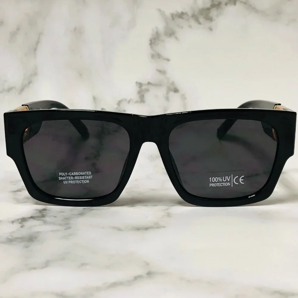 Men Sunglasses Fashion Retro Black Gold Frame Square Hip Hop Shades Lentes Gafas